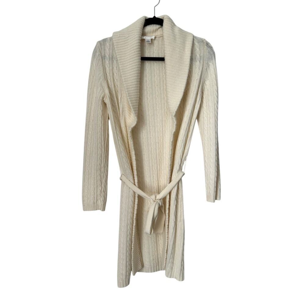 Ann‎ Taylor Loft Sweater Size S Ivory Angora Rabbit Hair Blend Open Cardigan